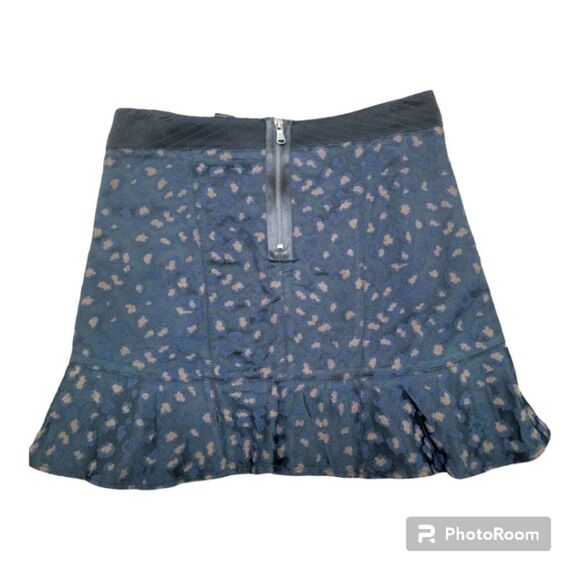 Marc by Marc Jacobs Blue Leopard Print Flared Mini Skirt Pleated Zippers Size 6 - Picture 2 of 10